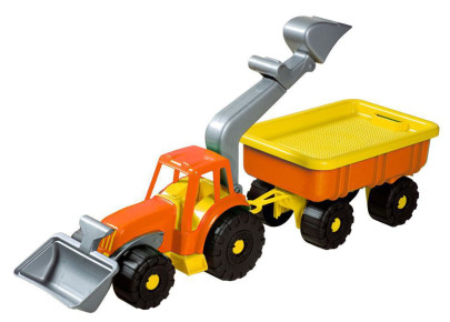 Traktorový nakladač s vlekem Power Worker - délka 58 cm v oranžové barvě Androni