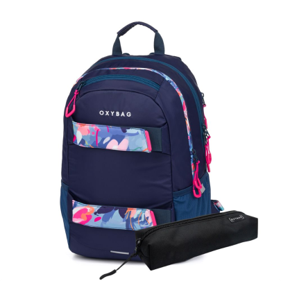 Studentský batoh + etue Oxy Sport Flowers Blue