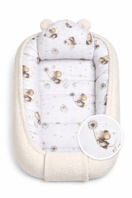 Oboustranné hnízdečko s polštářkem bavlna/boucle Malá myška smetanová Baby Nellys
