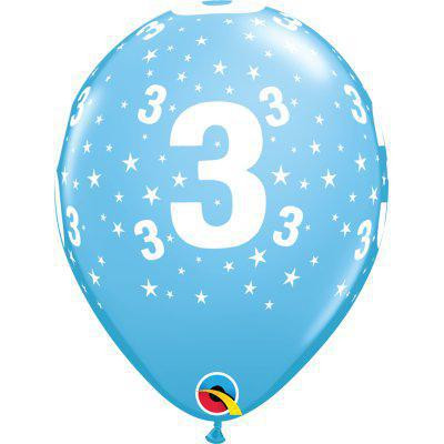 Balonky potisk číslo 3 modrý 11"/28 cm - 6 ks 