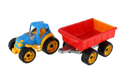 Traktor se sklápěcím přívěsem 54 cm modro/červený 