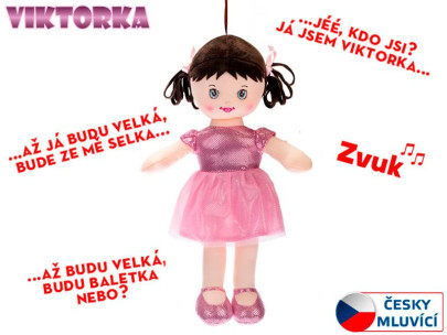 Panenka Viktorka hadrová 32 cm česky mluvící na baterie světle růžová 0 m+