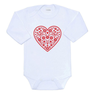 Dětské body s potiskem Lidový vzor červené srdíčko New Baby