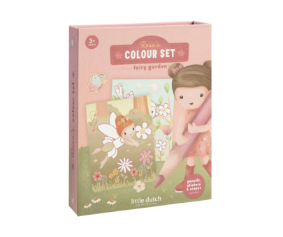 Omalovánky s pastelkami a samolepkami Rosa Fairy Garden Little Dutch