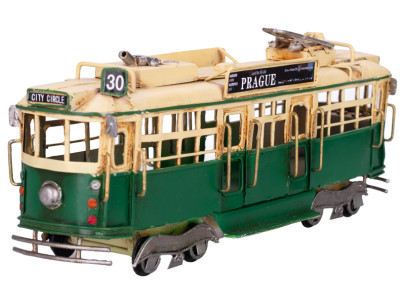 Tramvaj zelená 28 cm s nápisem Prague kov na volný chod