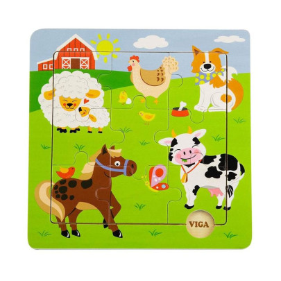 Dřevěné puzzle 9 dílků - domácí zvířátka