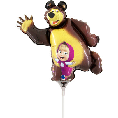 Fóliový balónek Máša a medvěd 35 cm – mini balónek na tyčku