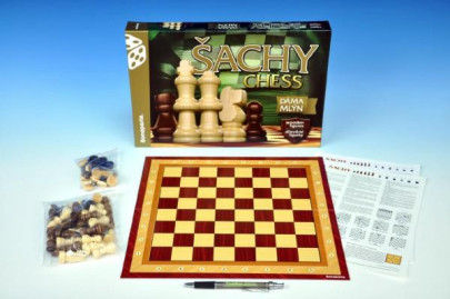 Šachy, dáma, mlýn společenská hra v krabici