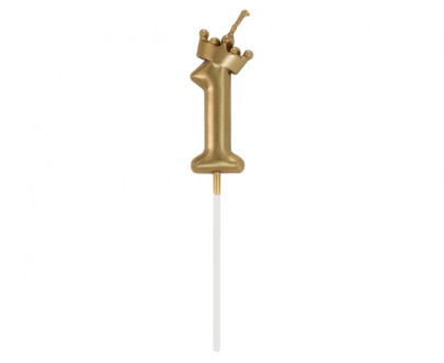 Svíčka dortová zlatá s korunkou, 6cm