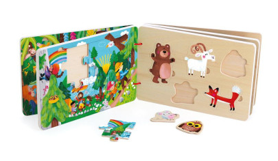 Dřevěná knížka s puzzle Dobrodružství Vilac