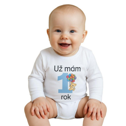 Body s potiskem New Baby Už mám 1 rok modré, vel. 80