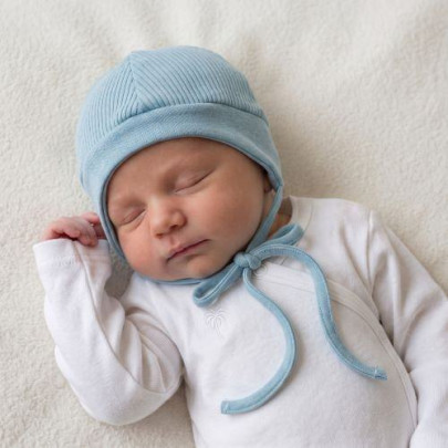 Kojenecká bavlněná zavazovací čepička Pruhy modrá Baby Service