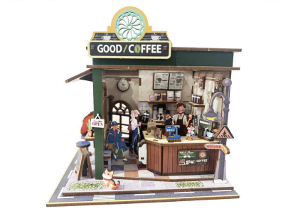 Dřevěná kavárna 120 ks se světlem Woodworks