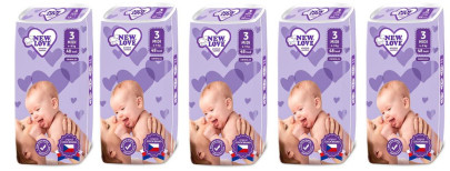 MEGAPACK Dětské jednorázové pleny New Love Premium comfort 3 MIDI 4-9 kg 5x48 ks