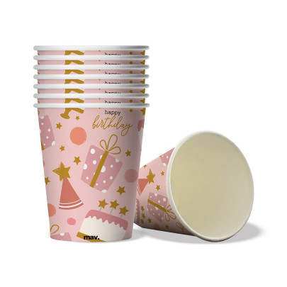 Kelímky papírové - HB konfety růžové 250 ml, 8 ks