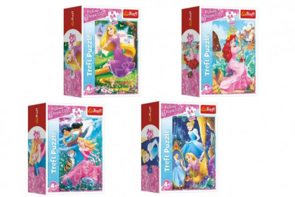 Minipuzzle 54 dílků Dobrodružný svět princezen 4 druhy v krabičce 9x6,5x4cm