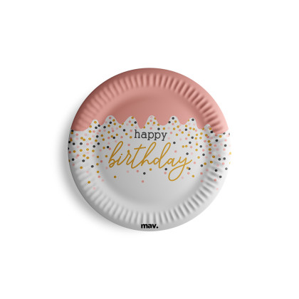 FSC Talířky papírové - HB konfety růžové 18 cm, 8 ks