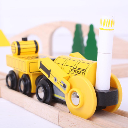 Replika historické lokomotivy Rocket + 2 koleje Bigjigs Rail