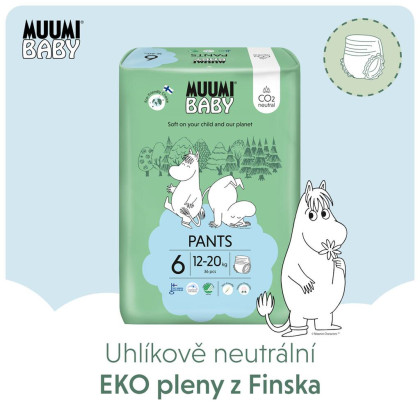 Jednorázové eko pleny Pants 6 Junior 12-20 kg (108 ks), měsíční balení Muumi Baby