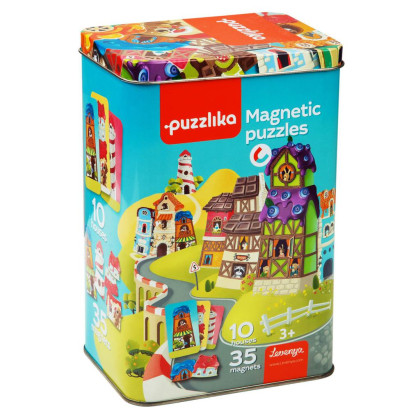 Magnetické domečky - magnetická hra 35 dílků a 10 předloh Puzzlika