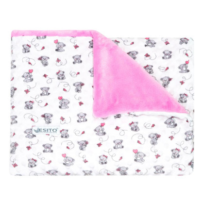 Dětská deka dvojitá Minky medvídek 75 x 100 cm Esito - růžová