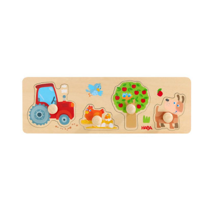 Dřevěné vkládací puzzle s úchytem Farma Haba