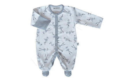 Bavlněná kombinéza s rukavičkami Plameňáci Baby Service