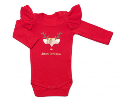Kojenecké body dl. rukáv zap. u krku - Vánoce s volánkem Mamatti červeno/zlatá