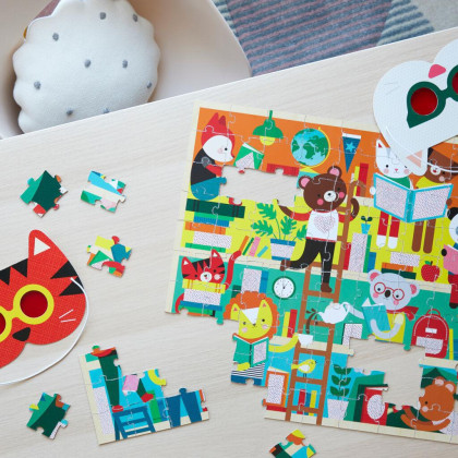 Puzzle knihovna 100 ks s 3D brýlemi Petit Collage