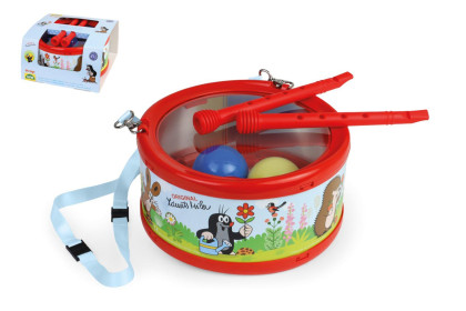 Plechový bubínek Krtek s paličkami 21 cm