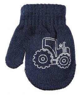 Dětské palcové pletené rukavičky s traktorem 9 - 12 měsíců