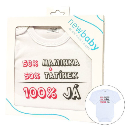 Body s potiskem New Baby 50% Maminka + 50% Tatínek 100% JÁ růžové - dárkové balení