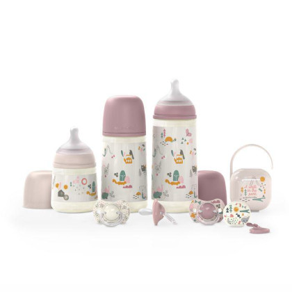Sada láhev 270 ml + dudlík fyziologický 0 - 6 m + klip Walk Suavinex