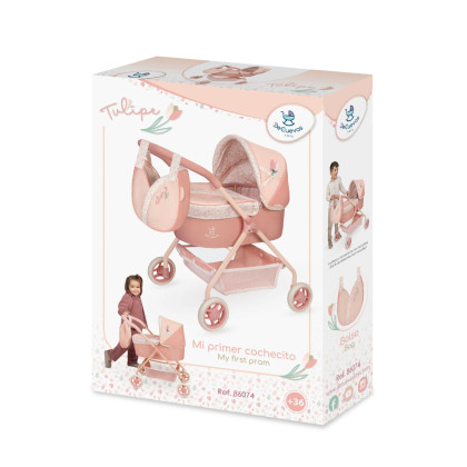 Můj první kočárek pro panenky s taškou Tulipe 56 cm DeCuevas