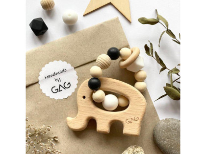 Kousátko do ručky dřevěné Hryzátko slon