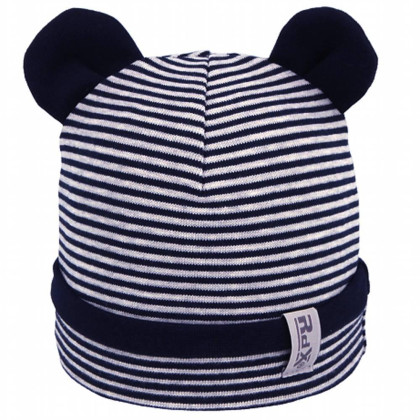 Kojenecká chlapecká proužkovaná čepice s oušky RDX Tm.modrá