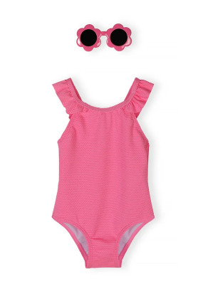 Dívčí jednodílné růžové plavky a sluneční brýle Minoti