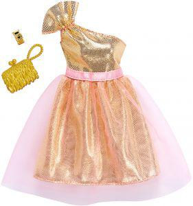 Barbie šaty s doplňky růžové šaty s zlaté šaty na jedno ramínko s kabelkou