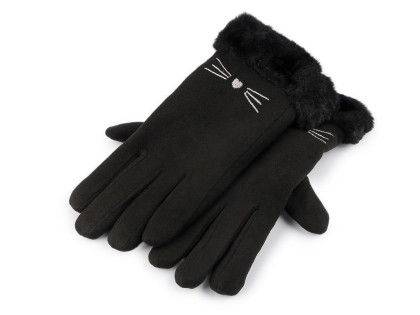 Dívčí rukavice s kožešinou zateplené, dotykové