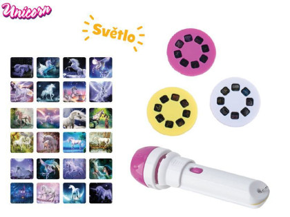 Unicorn projektorová svítilna 11,5 cm na baterie se světlem 24 obrázků