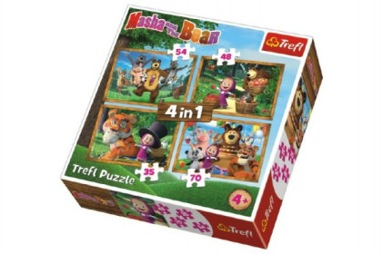 Puzzle 4v1 Máša a Medvěd Lesní Dobrodružství