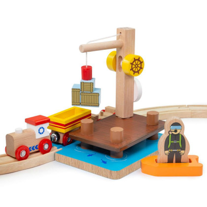 Přístav s jeřábem, člunem a potápečem Bigjigs Rail