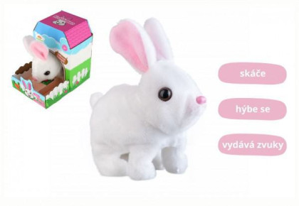 Králík Ben skákající plyš/plast 16 x 17 cm na baterie se zvukem