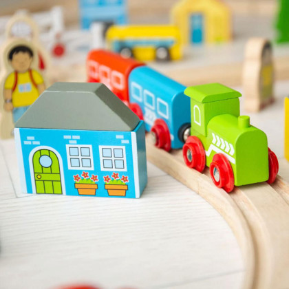 Dřevěná vláčkodráha město a vesnice 91 dílů Bigjigs Rail