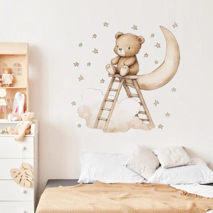Nástěnné samolepky do dětského pokoje Teddy bear on a ladder Sipo