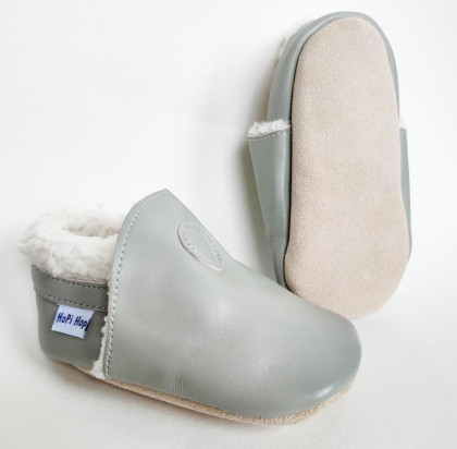 Kožené capáčky Barefoot Zimní Šedé Hopi Hop