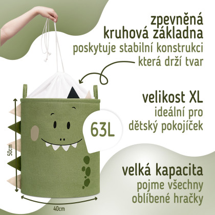Koš na hračky XL se šňůrkou, skládací bavlněný / 63 l Sipo