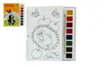 Omalovánky Krtek s vodovými barvami a štětcem