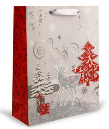 Dárková taška vánoční s glitry 26x32 cm SRNKA