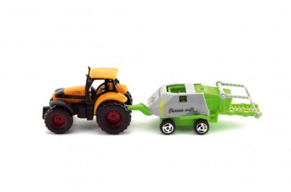 Traktor s přívěsem plast 16 cm na kartě